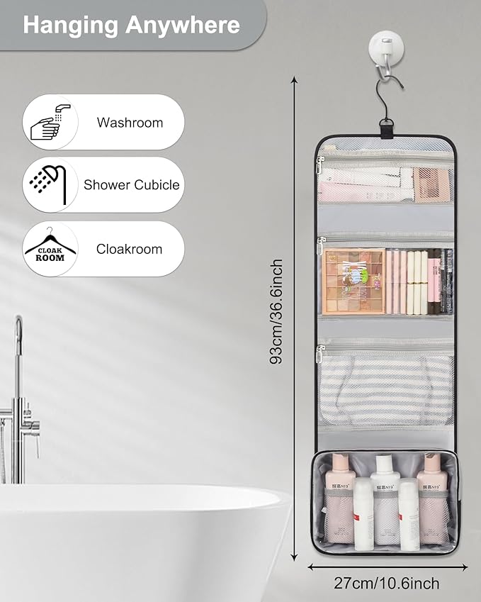 Relavel Travel Hanging Toiletry Bag for Men Women Travel Kit Shaving Bag Waterproof Large Makeup Bag Wash Bag Makeup Organizer Cosmetic Case for Bathroom Shower Black