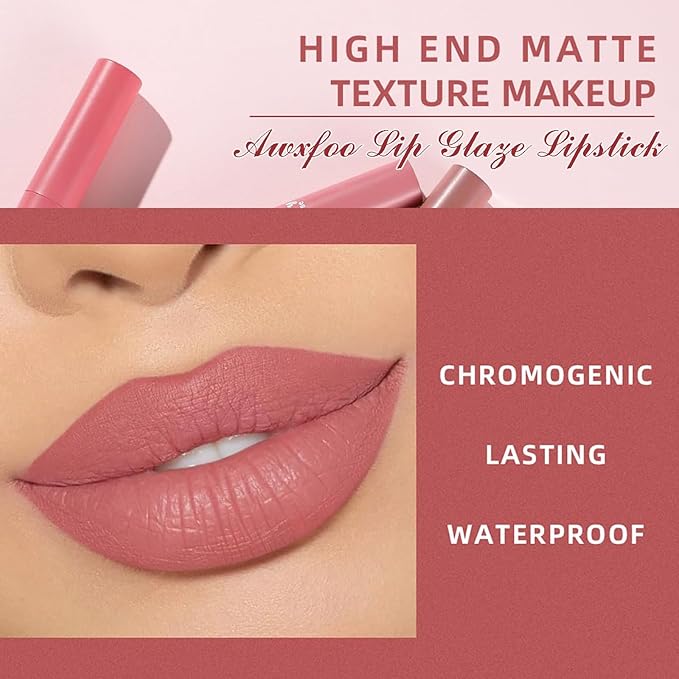 3 Piece Matte Lipstick Set,Nude Liquid Lipstick Velvet Air Moisture Smooth Crayon Lip Stain,Matte Liquid 24 Hour Superstay Long Lasting Waterproof Lip Gloss for Women Makeup(3PCS)