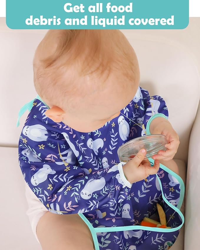 Lictin 3 Packs Baby Bibs for Boy or Girl, Cute Long Sleeve Bib, Waterproof Bibs for Toddlers,Adjustable Closure Baby Smock, Mess Proof Baby Bib, 6-24 Months Reusable Infant Baby Bibs
