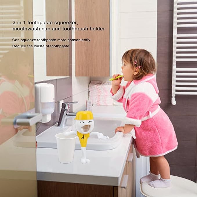 3 in 1 Cartoon Toothbrush Holder, Toothpaste Squeezer Dispensers, Kids Bathroom Set