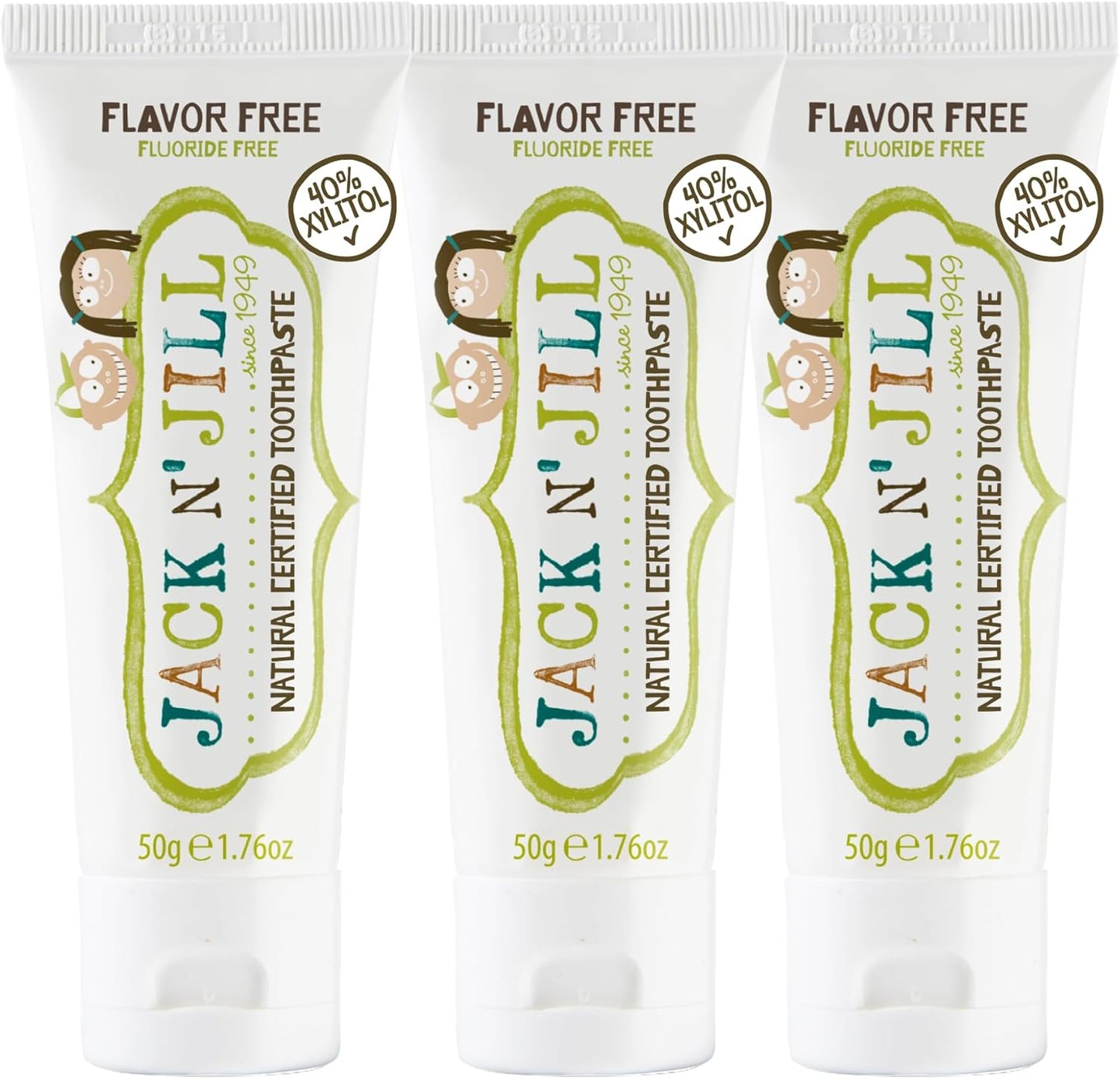 Jack N' Jill Natural Toothpaste for Kids - Fluoride Free Toothpaste, 40% Xylitol, BPA-Free - Flavor Free, 1.76 oz (Pack of 3)