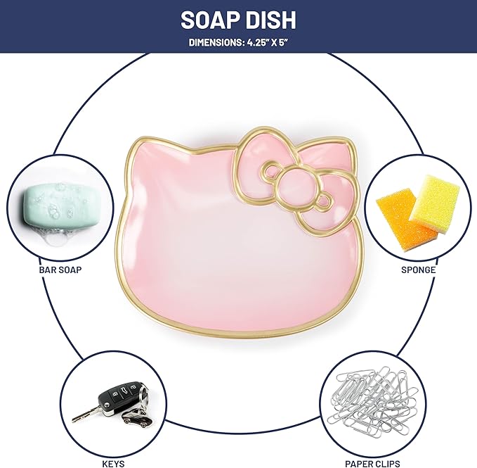 Jay Franco Hello Kitty Organizer Set - 4 Piece Pink Accessories Includes Resin Tumbler, Soap Dispenser, Soap Dish and Toothbrush Holder - Bathroom Décor