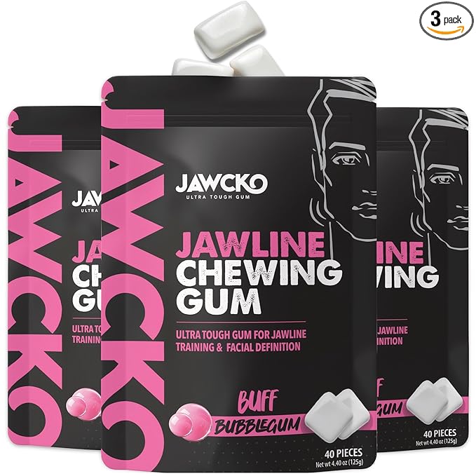 JAWCKO Ultra-Tough Jawline Chewing Gum | Get a Stronger, Squarer Jawline | Bubblegum Jaw Training Hard Gum | 15X Strength | Chisel, Sculpt, Tone your Jaw | Facial Fitness Mewing Gum | 40 Pieces/Pack