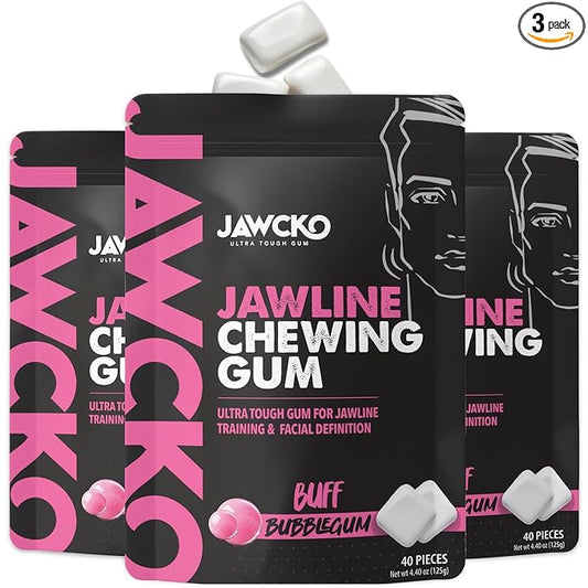 JAWCKO Ultra-Tough Jawline Chewing Gum | Get a Stronger, Squarer Jawline | Bubblegum Jaw Training Hard Gum | 15X Strength | Chisel, Sculpt, Tone your Jaw | Facial Fitness Mewing Gum | 40 Pieces/Pack
