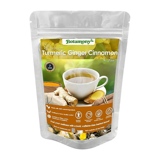 BOTAMONY, Premium 65 Turmeric Ginger Cinnamon Blend Tea Bags, Support Weight, Skin and Sleep, 100% Natural & No Additives & Caffeine Free