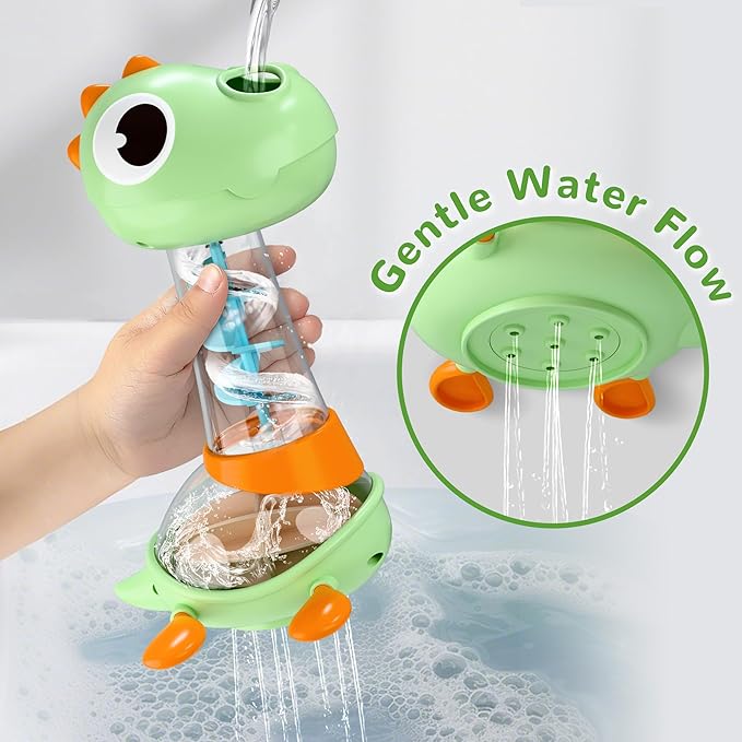 iPlay, iLearn Baby Bath Toy Set, Toddler Bathtub Toy Rechargeable Turtle Sprinkler W/ 5 Rings, Dinosaur Spiral Water Bathtime Shower Summer Birthday Gifts 18 Month 2 3 4 Year Old Kids Boy Girl Infant