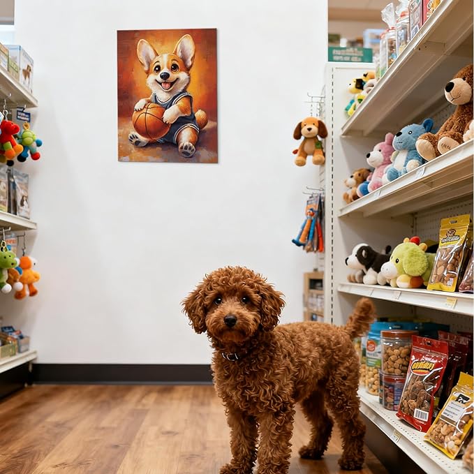 YOUHONG Animal Wall Art Animal Canvas Wall Art Dog Poster with Inner Wooden Frame - Lightweight, Sports Poster for Bedroom & Living Room Decoration Ready to Hang (12x15.7 Inches)