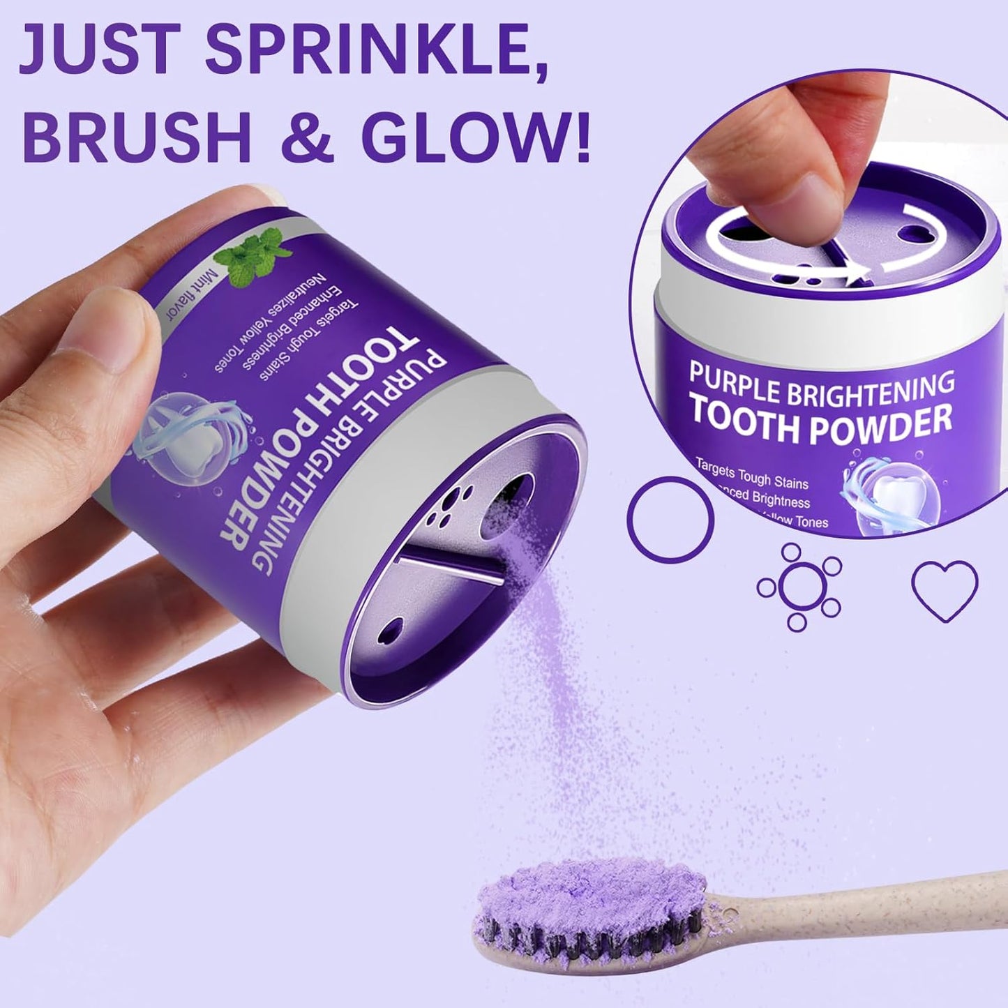 Teeth Whitening Powder, 35g Purple Teeth Whitening Powder, Effectively Lifts Stains, Strengthening Teeth and Gums, Fresh Mint Flavor, Breath Freshener