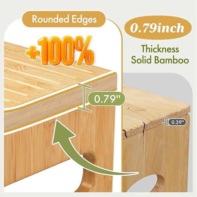AmazerBath 7 Inches Bamboo Toilet Stool, Foldable Squat Potty Stool for Adults, Non-Slip Poop Stools for Bathroom, 0.79" Thickness Pooping Step Foot Stools for Kids, Natural Color