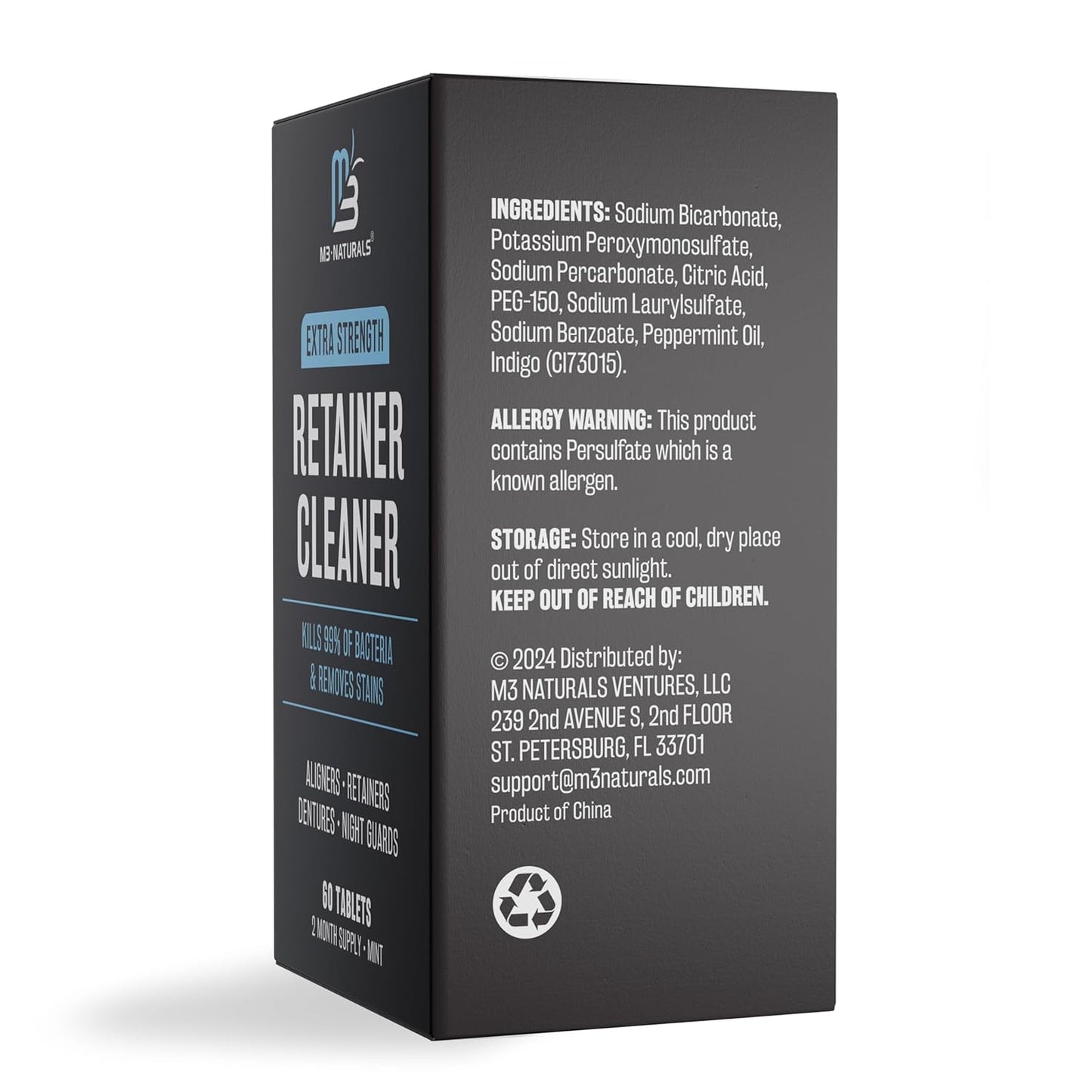 Retainer Cleanser Tablets Cleaner, Removes Odors Discoloration Stains and Plaque 2 Month Supply Denture Cleansers Retainers Mouth Guards Denture Bath Mint by M3 Naturals