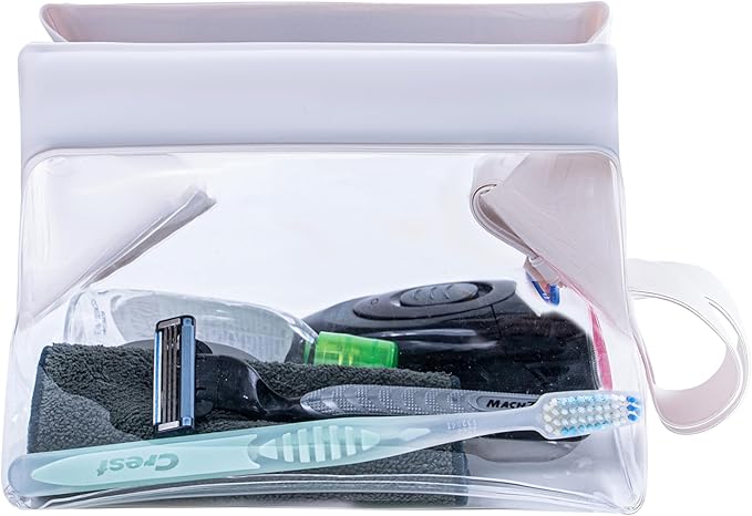 TSA Approved Clear TPU Toiletry Bag with Magnetic Closure Leak Resistant Makeup Bag Cosmetic Pouch Dopp Kit Travel Essentials Bag Magnetic Travel Container Organizer Pouch (Beige)