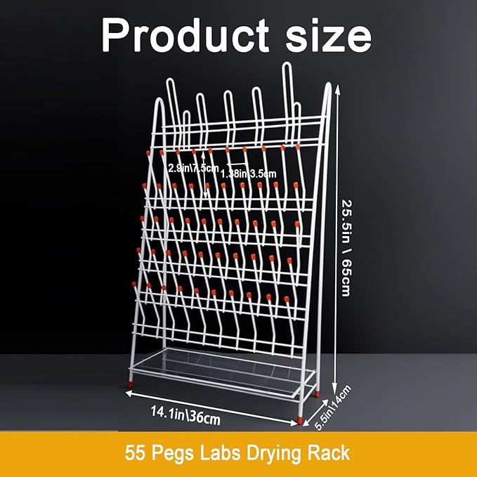 Lab Drying Rack 55 Pegs Lab Glassware Rack Steel Wire Glassware Drying Rack Free-Standing Tube Drying Draining Rack for School Laboratory Utensils (55 pegs)
