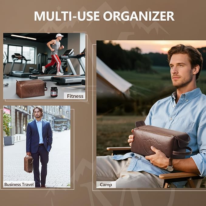 Personalized Toiletry Bag for Men,Initial Mens Toiletry Bags for Traveling,Men Travel Toiletries Bag,PU Leather Shaving Bag for Toiletries Accessories kit,Dark Brown Y