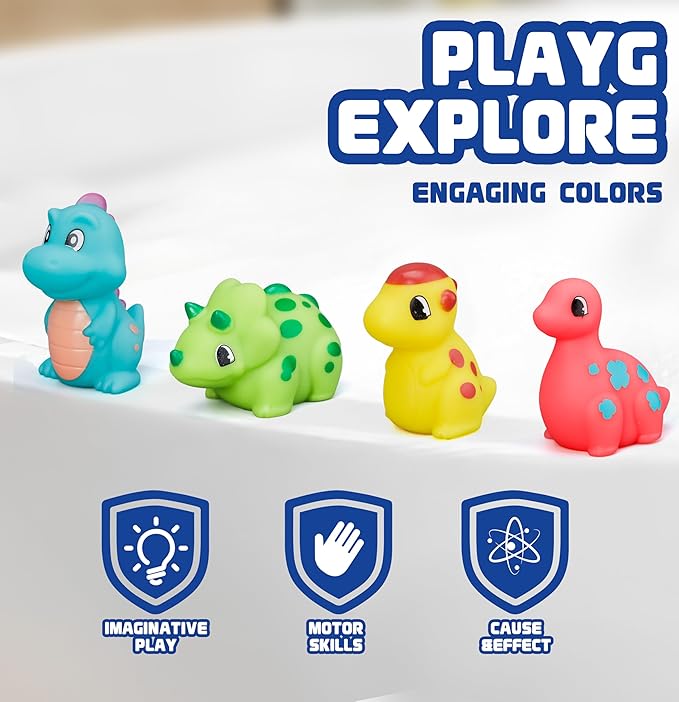 8Pack Dinosaur Light up Bath Toy Set, Flashing Color Changing Light in Water, Floating Dino Bathtub Bathroom Tub Pool ShowerToy for Baby Infant Kid Toddler Christmas