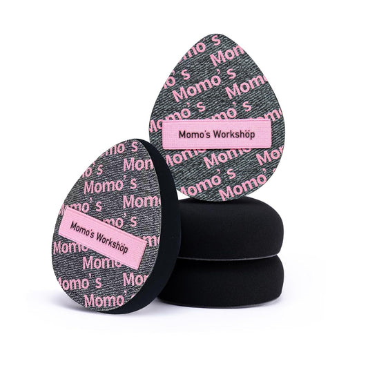 Momo's Workshop Pink Black Denim Egg Makeup Sponge 2-Pack,Ultra Firm Bounce Rubycell Sponge for Liquid-Full Coverage Foundation,for Dry/Combination Skin,Travel Friendly,2pcs &Storage Case