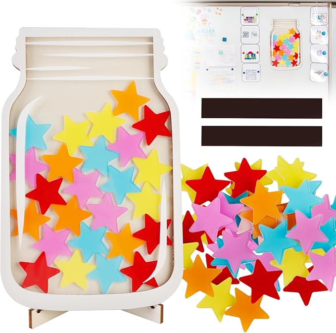 Magnetic Reward Jar, Classroom Reward Jar for Kids, Personalized Stars Reward Jar for Students Kids Behavior, Magnetic Reward Chart for Classroom Board Home