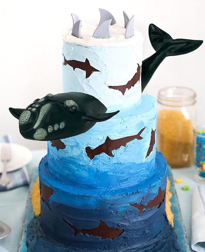Gemini&Genius Right Whale Action Figure, Shark Animal Ocean Blackfish, Soft Rubber Ocean Whale Shark, Great for Kids Bath Swimming Beach and Cake Toppers Toys