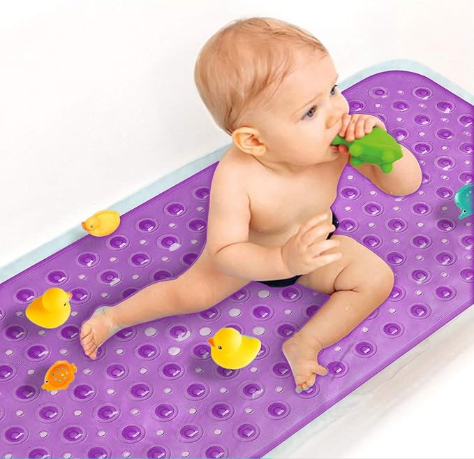 Sheepping Baby Bath Mat Non Slip Extra Long Bathtub Mat for Kids 40 X 16 Inch - Eco Friendly Bath Tub Mat with 200 Big Suction Cups,Machine Washable Shower Mat (Purple)