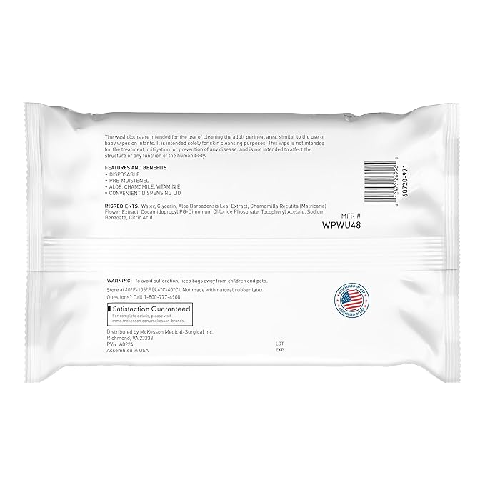 McKesson Washcloth Wipes for Adults, Unscented (3 Pack, 288 Washcloths) Disposable Wash Cloths for Body - Fragrance-Free No-Rinse Formula - Good for Incontinence and Elderly - 96 Wipes Per Pack