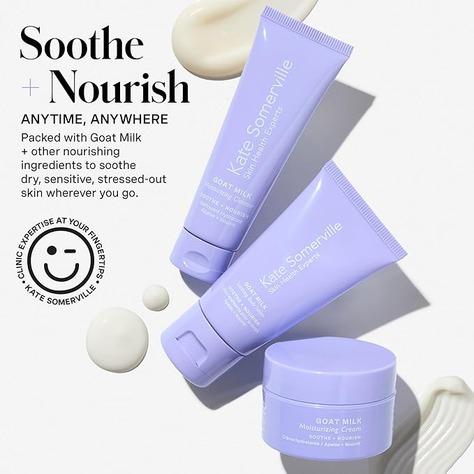 Kate Somerville Stressed Skin Saviors Travel Kit Goat Milk Cleanser, Cream, and Body Lotion Holiday Gift Set