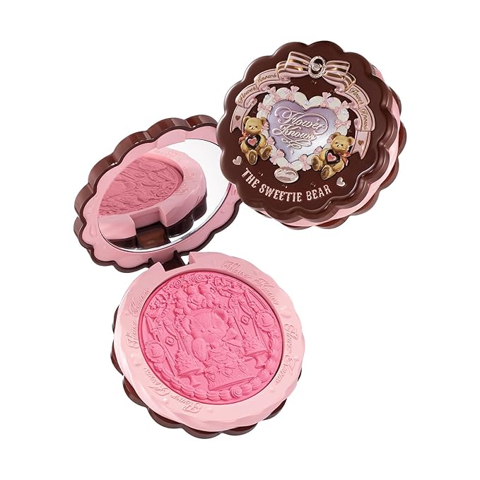 Flower Knows The Sweetie Bear Collection Silk Satin Blush,Seamless Soft Blendable Pressed Powder Pink Blush,Highly Pigmented & Long Lasting Natural Finish,0.18 Oz(04 Berry Parfait)