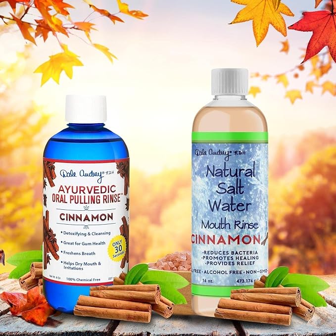 Oil Pulling Rinse & Salt Water Oral Mouth Rinse | Organic Cinnamon Sesame Oil | Organic Mouthwash for Teeth Care & Healthy Gums | Teeth Whitening & Gum Care Mouthwash, Vegan Cruelty Free Bundle Pack