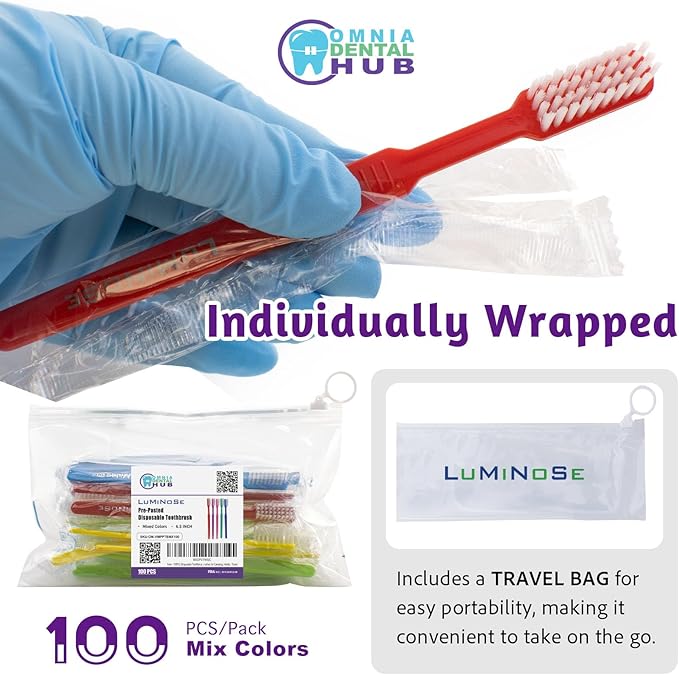 200 PCs Disposable Prepasted Toothbrushes by Omnia ONE | Convenient, Ready-to-Use, Hygienic – Perfect for Travel, Dental Offices, and On-The-Go Oral Care