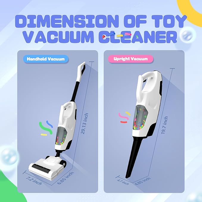 Toy Choi's 2-in-1 Kids Vacuum That Really Works - Toy Vacuum for Toddlers with Sound Effects, Pretend Play Kids Vacuum Cleaner, Household Housekeeping Toys for Boys Girls (White)