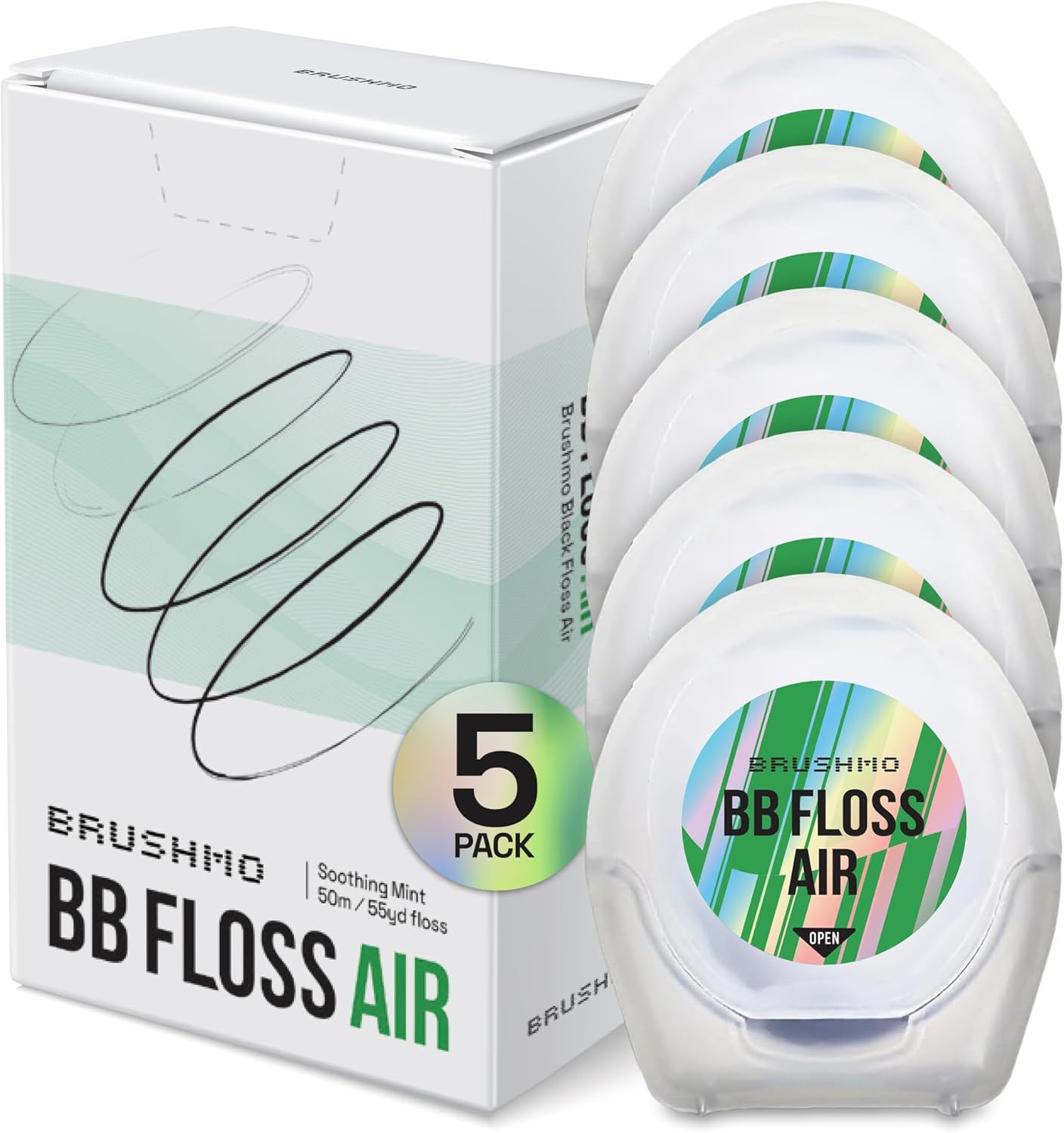 Brushmo Black Floss Air (BB Floss Air) - Ultra Soft & Thin Expanding Gum-Friendly Soothing Mint Dental Floss, Natural Wax Helps Remove Plaque from Teeth, Dentist Designed PTFE & PFAS Free, 275 yd