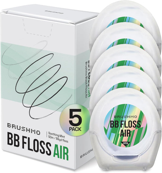 Brushmo Black Floss Air (BB Floss Air) - Ultra Soft & Thin Expanding Gum-Friendly Soothing Mint Dental Floss, Natural Wax Helps Remove Plaque from Teeth, Dentist Designed PTFE & PFAS Free, 275 yd