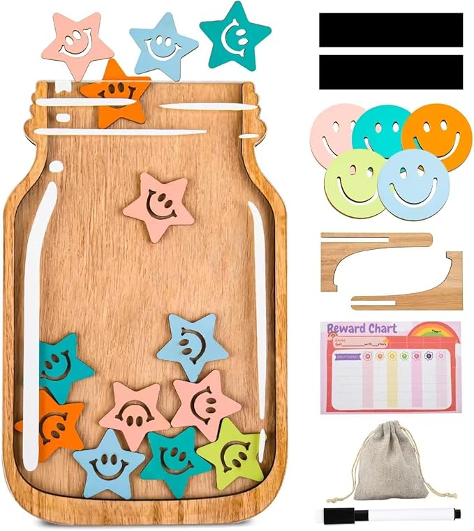Magnetic Reward Jar, Star Reward Jar for Kids, Reward Jar System for Classroom Home, Magnetic Reward Chart for Potty Training, Personalized Stars Reward Jar for Children or Teacher 's Gifts