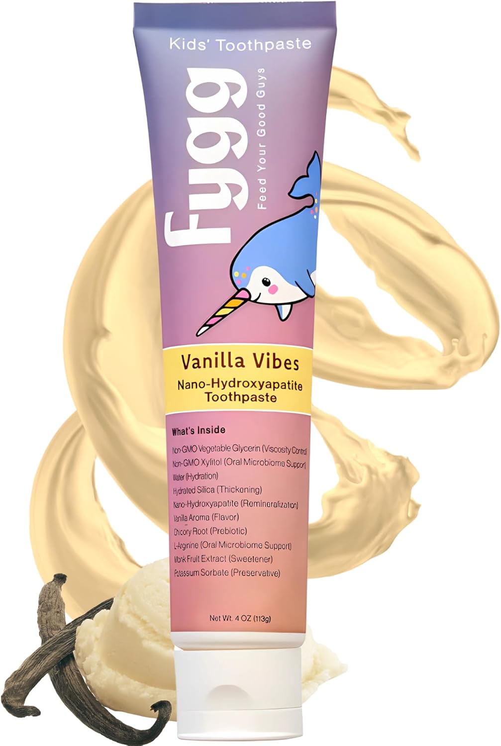 Fygg Nano Hydroxyapatite Toothpaste (Vanillia Vibes) | Vanilla Kids Tooth Paste with Prebiotics (4 Oz) | Natural & Fluoride-Free | Proprietary Enamel Remineralizing & Repair | Dentist Formulated