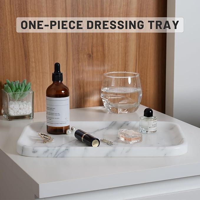 Arabescato Marble Vanity Tray - Decorative Organizer for Bathroom Countertop, Dresser, Kitchen Sink