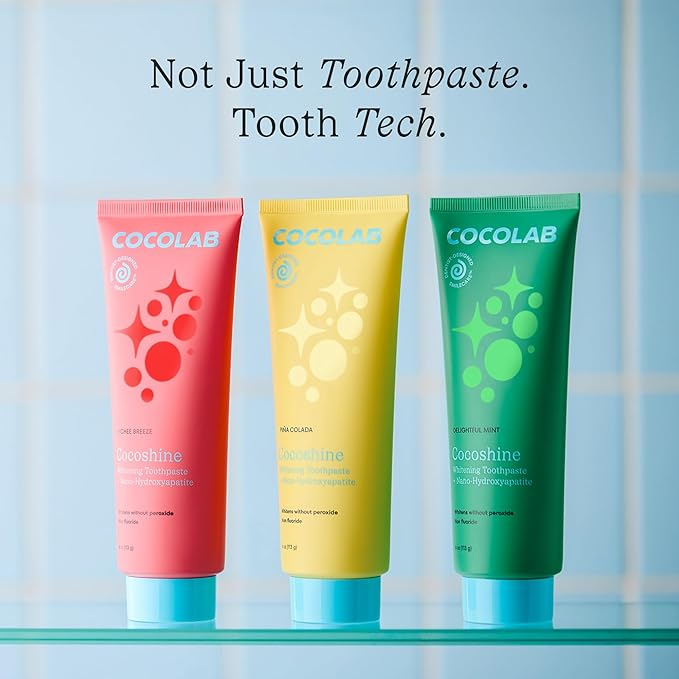 COCOLAB Cocoshine Whitening Toothpaste, Delightful Mint Flavor, Dentist-Designed Oral Care with nHA, Non-Fluoride, Vegan, Recyclable Tube, Coconut-Oil Infused, 4 oz