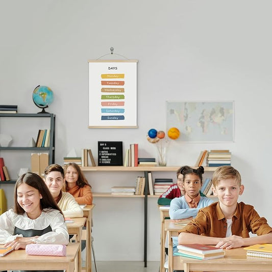 YOUHONG Classroom Decor Educational Posters Classroom Wall Art Kids Wall Art Learning Posters with Wooden Rods - Toddler Room Decor for Preschool, Homeschool (Easy Hang Rope Included) - 12x15.7 Inch