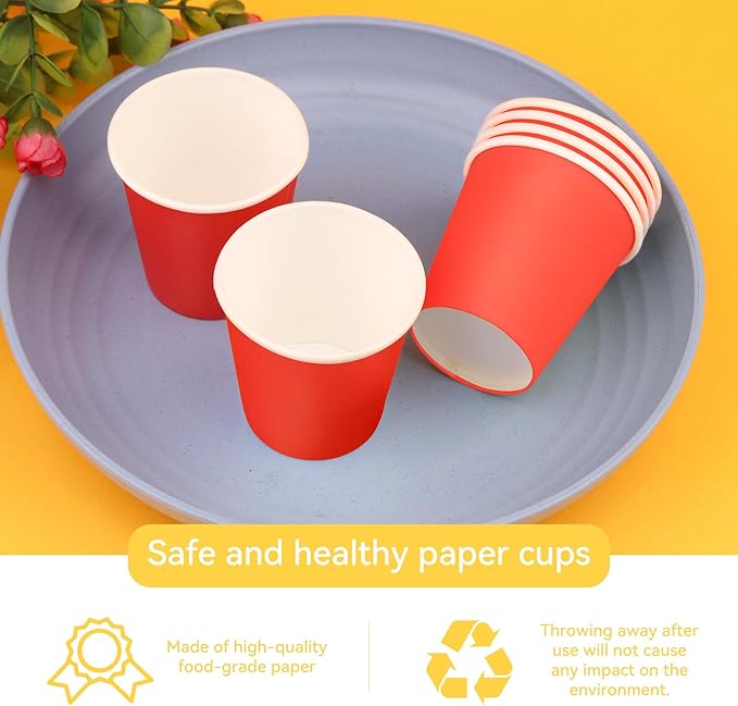 100 Pack 3oz Red Paper Cups,Mouthwash Cups, Disposable Bathroom Cups,Small Paper Cups 3oz Ideal for Bathroom,Supermarket,Birthday Party,Picnic and BBQ
