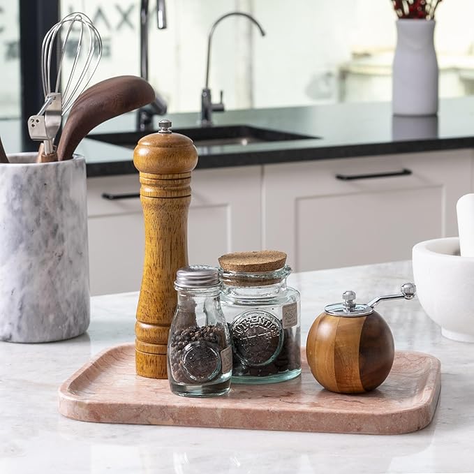 Marble Vanity Tray, Bathroom Tray for Countertop, Decoration Dresser Organizer, Perfume, Jewelry Holder, Red Stone Serving for Kitchen Sink Storage(Spring Rose)