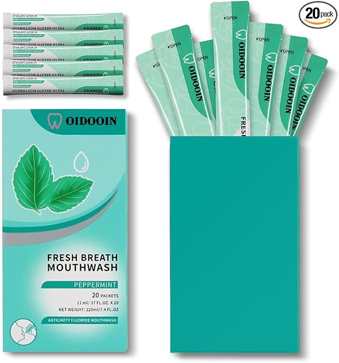 Mouthwash Travel Size Individually Wrapped Fresh Breath Mouthwash Mild Mint Flavor Office Travel Dating Essentials Mouth wash (0.37 Fl OZ(Pack of 20))