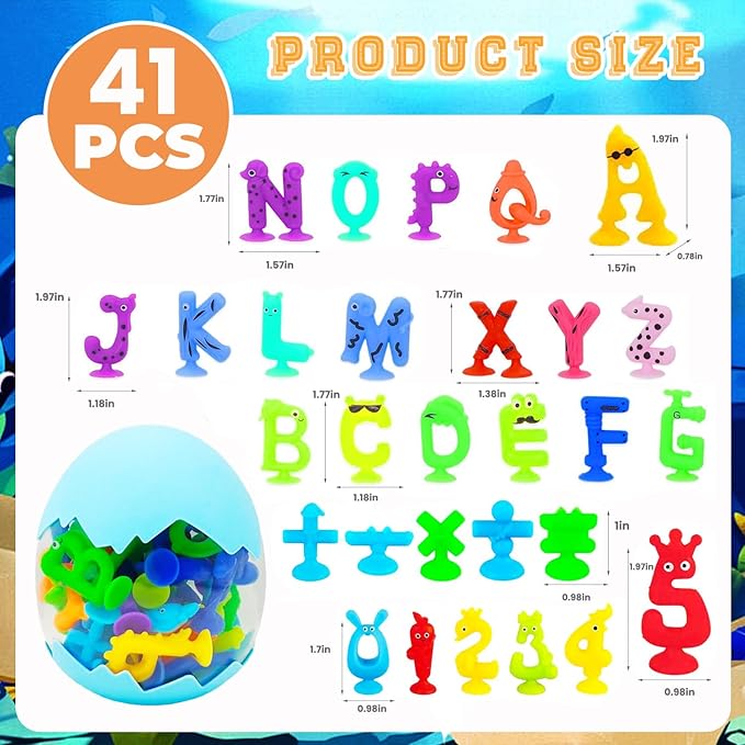 Suction Bath Toys for Kids, 41 Pcs Silicone Bathtub Suction Cup Toys, Travel Sensory Window Building Toys for Toddlers Boys Girls 3 4 5 6 Year Old