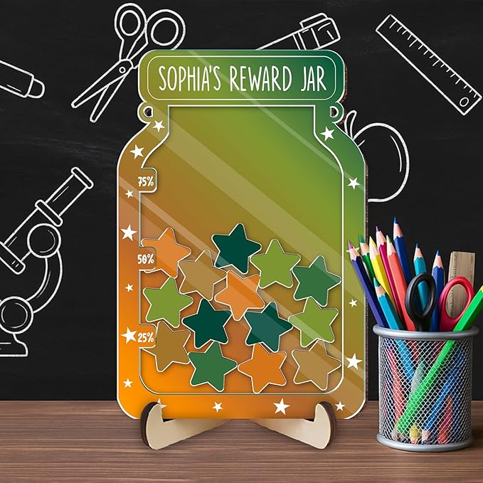 Custom Reward Jars for Kids - Magnetic Reward Jar for Classroom Behavior – Incentive Jar with Stars for Teachers & Kids – Class Rewards Chart, Potty Training, Behavior Management Tool, TT04