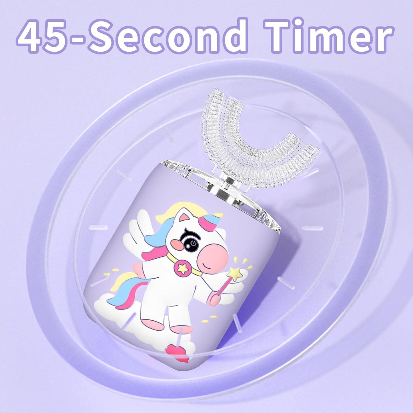 Kids Electric U Shaped Toothbrush Unicorn Rechargeable Sonic Toothbrush with 4 Soft Brush Heads with Kid Toothpaste IPX7 Waterproof - (Age 2-15, Purple)