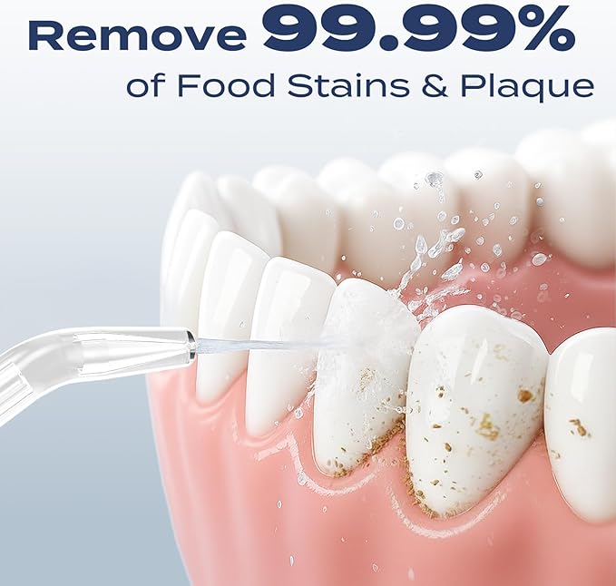 7AM2M Portable Cordless Water Flosser, Oral Irrigator with 3 Modes & 2 Tips, Fast Rechargeable, IPX7 Waterproof, Dental Water Flosser for Travel and Home Use (Light Blue)