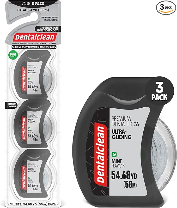 3 White Strip Dental Floss 50m - Ultra-Gliding Mint Flavor for Better Cleaning and Fresher Breath - Family Pack