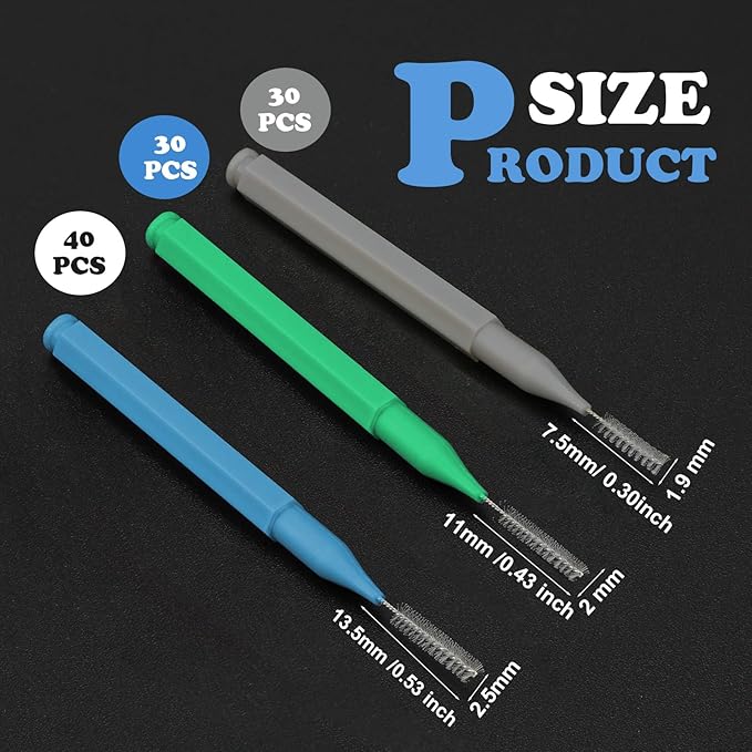 Patelai 100 Pieces Braces Brush for Cleaner Interdental Brush Toothpick Dental Tooth Flossing Head Oral Dental Hygiene Flosser Toothpick Cleaners Tooth Cleaning Tool(Blue, Grey, Green,Various Sizes)