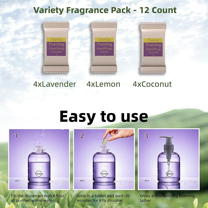 Foaming Hand Soap Tablet Refills - 12 Count- 96 fl oz total (12x 8 fl oz) - Eco-Friendly Foaming Hand Soap Refill - Gentle on Hands, Kind to Earth - Variety Fragrance Pack