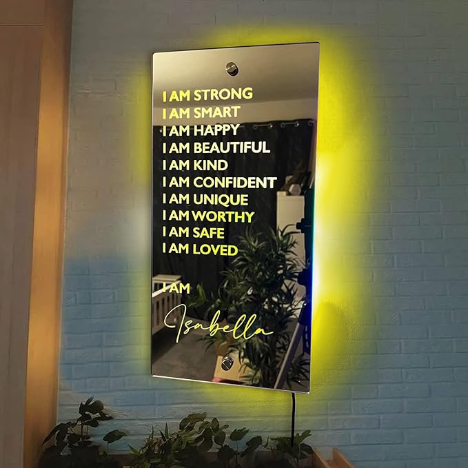 Personalised Name Affirmation Mirror Neon Sign, Custom Acrylic Positive Affirmations Wall for Kids Affirmations Hanging, Men Women Kids Inspirational Inspirational Positive Quotes Sayings Wall Decor