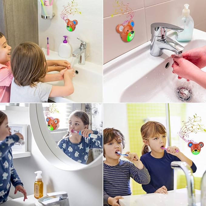 LUXSWAY Cute Animal Toothbrushing Timer for Kids with Musical Volume, 2 Minute Kid for Teeth, 20 Seconds Wash Hand Timer for Kids Training, Rechargeable Colored Led Light Visual Timer- Bear