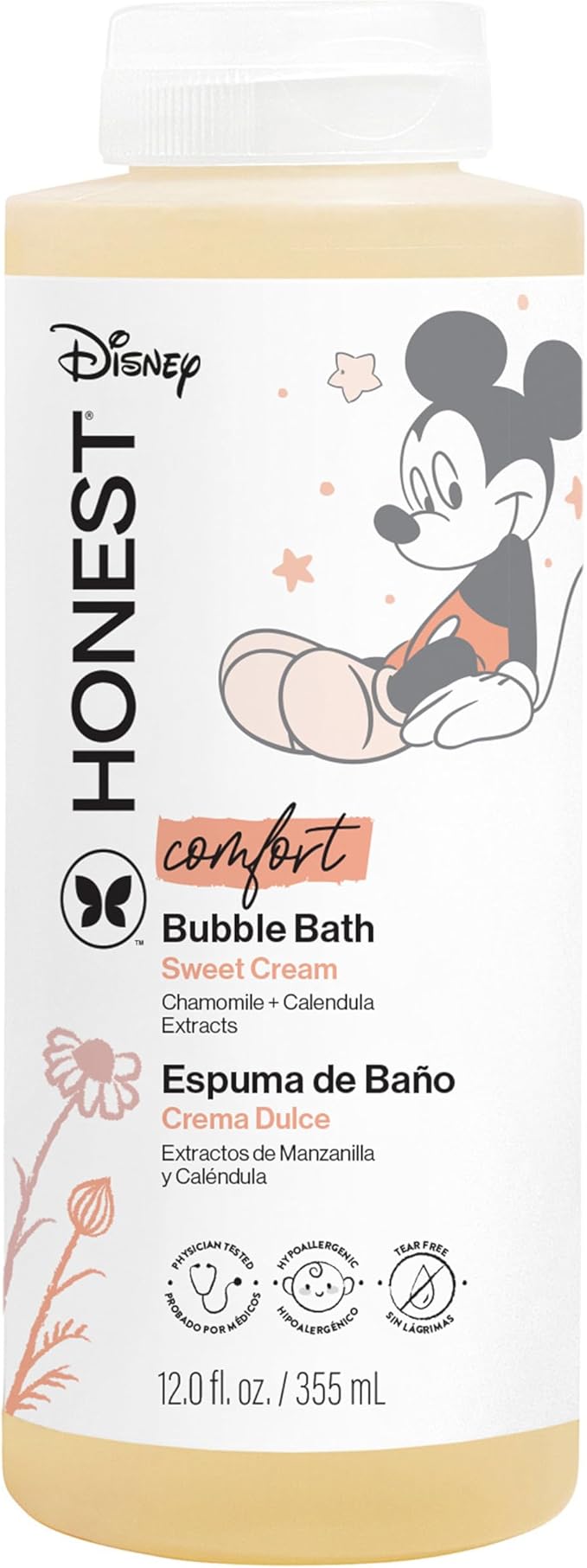 The Honest Company Foaming Bubble Bath Gentle Enough for Baby Dermatologist Tested Tear-Free Hypoallergenic Disney’s Mickey Mouse Comfort Sweet Cream 12 fl oz