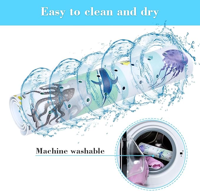 Bath Mat for Tub Non Slip, Machine Washable Anti-Slip Cartoon Baby Bathtub Shower Mat with Drain Holes and Suction Cups for Toddler & Kids (40 Inch x 16 Inch-Rectangular, Blue Dolphine)