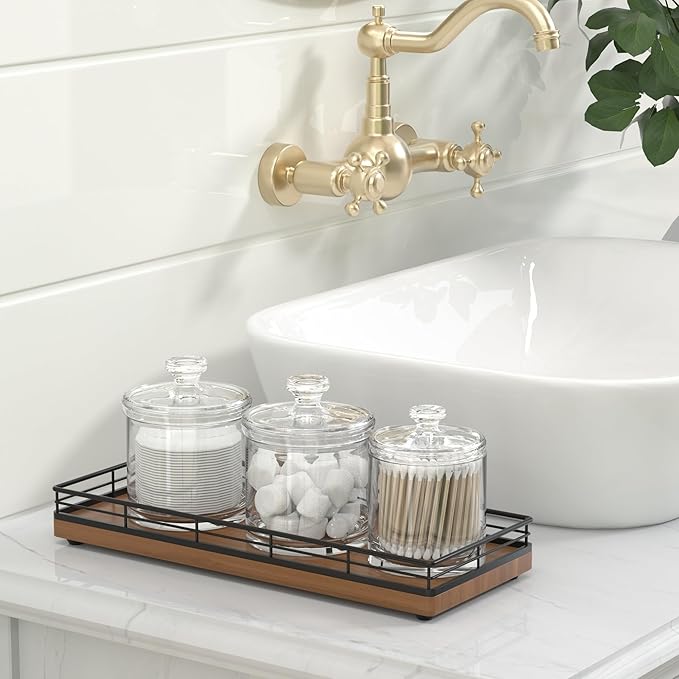 Wooden Decorative Tray, Oak 11.2" L Coffee Table Tray for Kitchen Countertop Soap Sponge Holder Candle Nightstand Table Centerpieces for Dining Room Decor Walnut